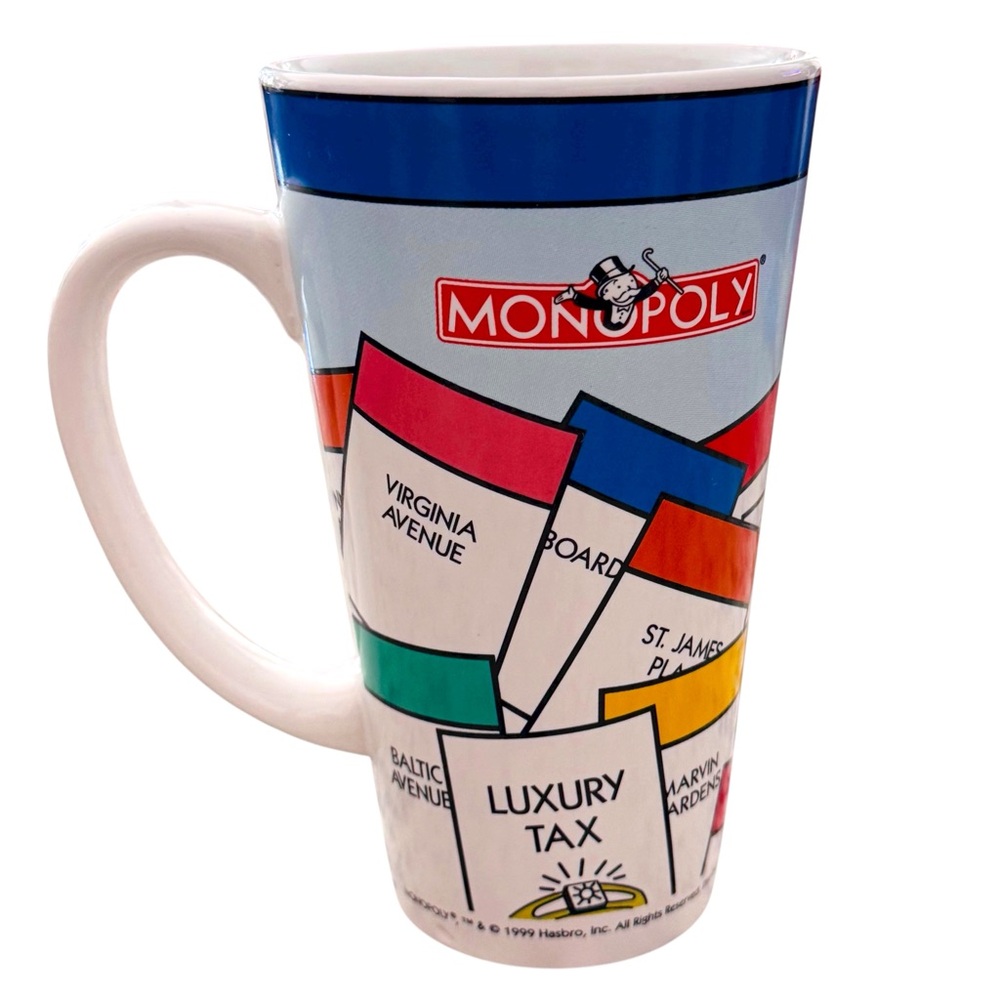 Vintage 1999 Hasbro Monopoly tall ceramic coffee mug